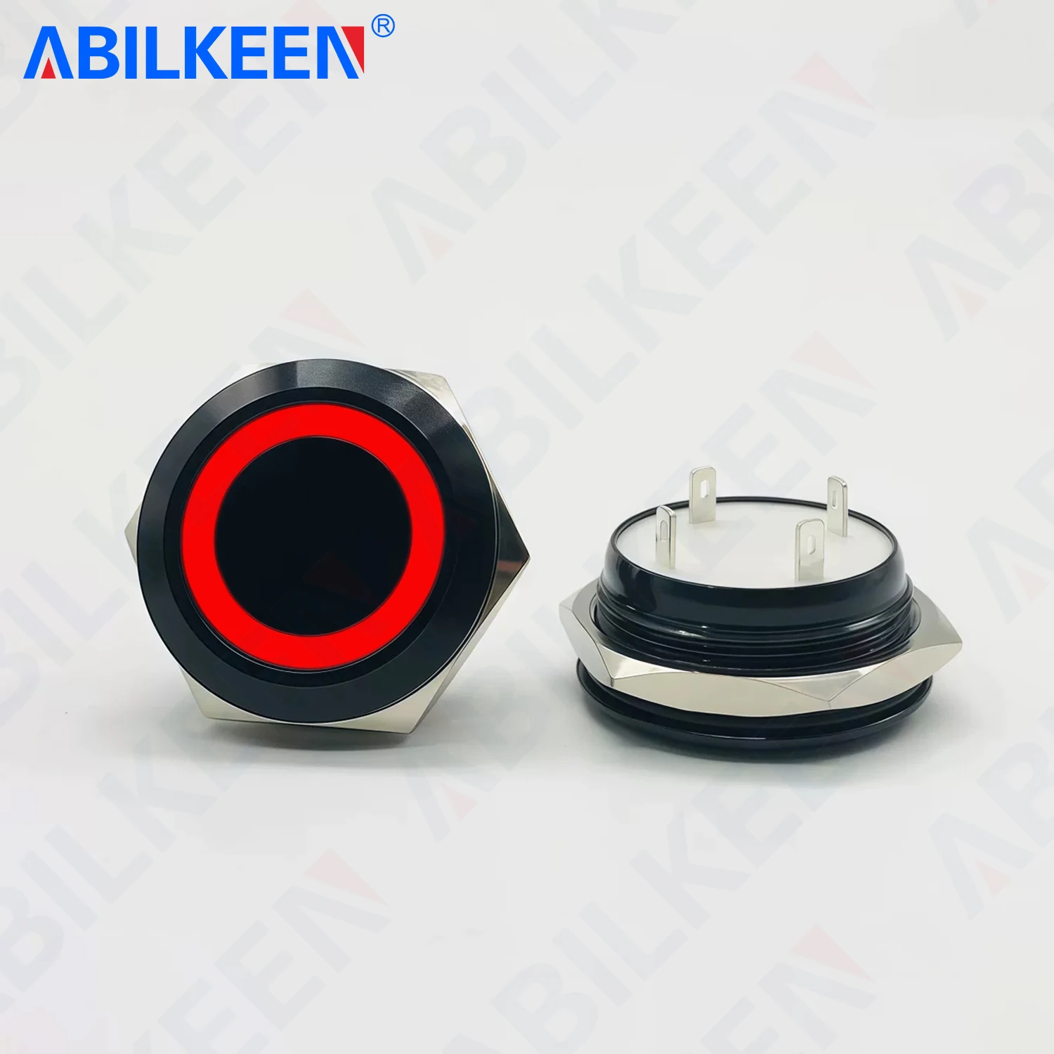 ABILKEEN 25MM 1NO Momentary Push Button Switch Black Shell Ultra-Thin Push Button with LED Ring Light 3-6V/12-24V Illuminated