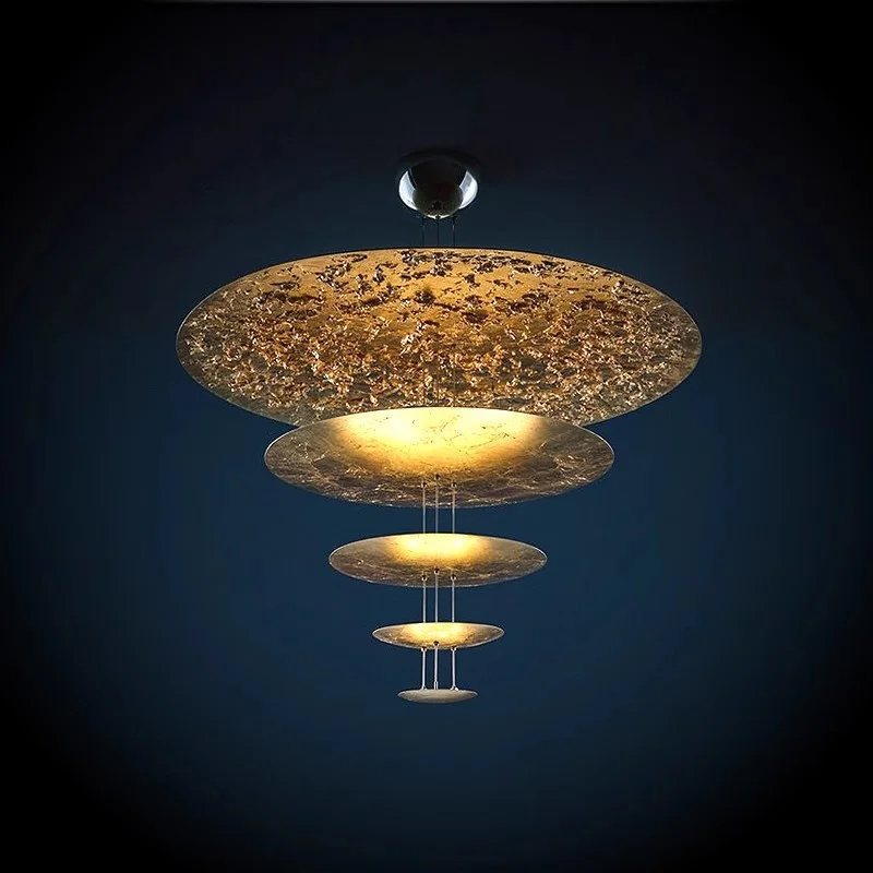 ouro avize modelleri disco criativo lustre flying saucer hat luz pingente para sala e hotel designer lampada pingente 01