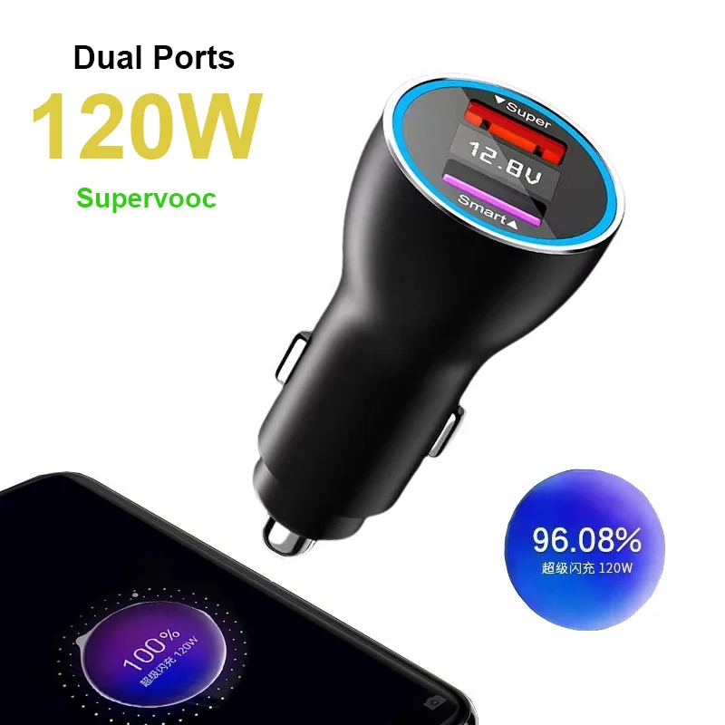 Dual Ports 120W SUPERVOOC 2.0 SuperDart Car Fast Charger 12A Cable For OPPO GT6 Find X5 X3 Pro Reno 7 Realme X50 Pro GT GT2 Neo
