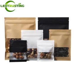 100PCS Thick Flat White/Brown/Black Kraft Paper Clear Window Ziplock Bag DIY Coffee Beans Snack Candy Sugar Tea Storage Pouches