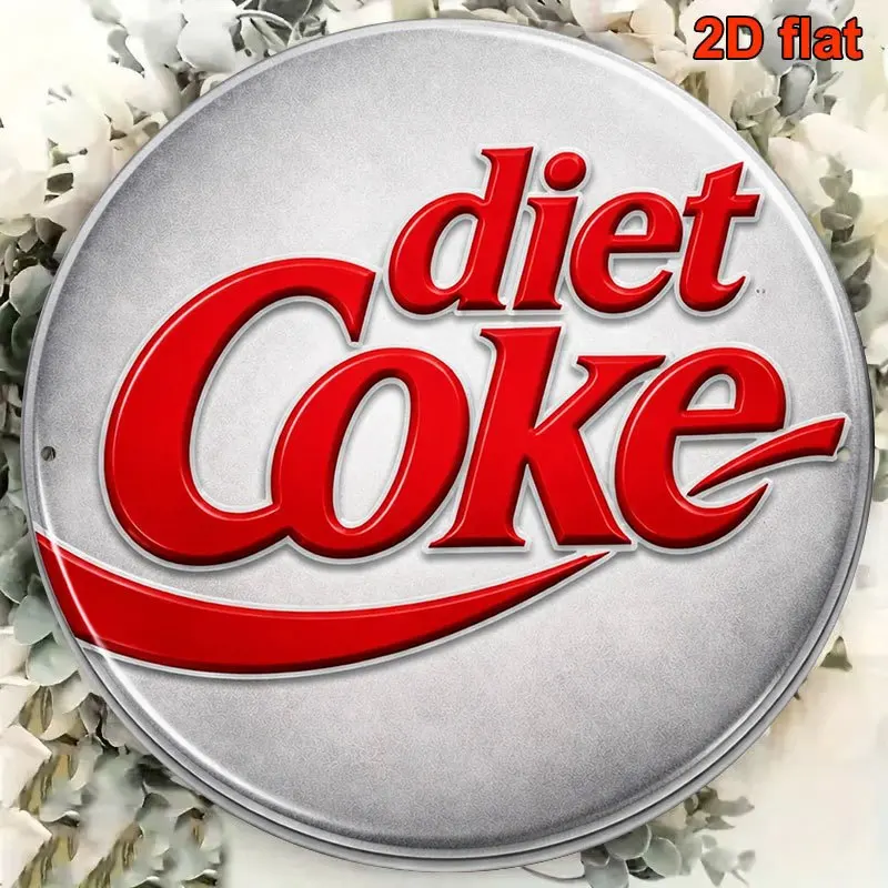1pc 8*8in/20x20cm 2D Flat Round Iron Sign, vintage Decorative Plaque about 'Diet Coke', 'Classic Retro Drink' Decorative Sign, Suitable for Bar, Cafe, Restaurant Decoration or as a Gift