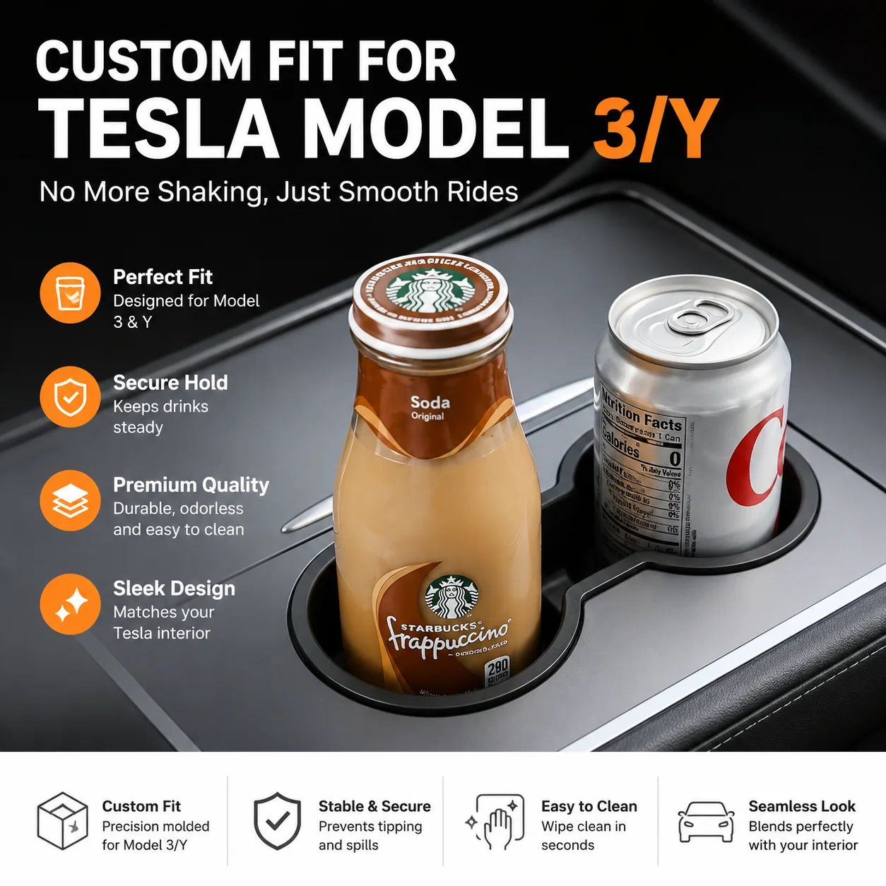 

TPE Console Cup Holder Insert for Tesla Model 3 Highland 2024-2026 Model Y 2020-2025 Limiter Anti-Slip Water Bottle Stand Holder