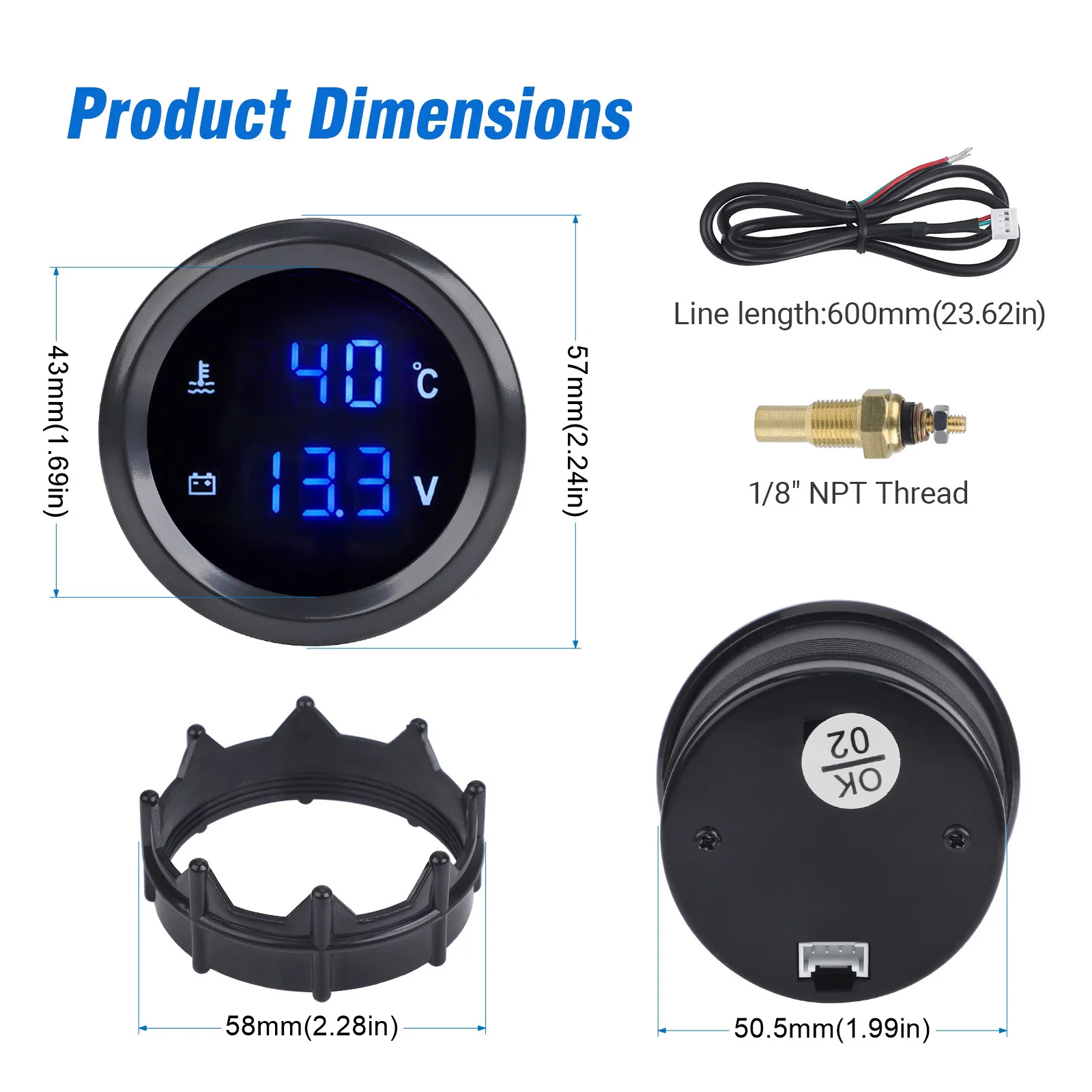 52mm Digitales Turbo-Boost-Anzeigeinstrument LED Doppel-Display Auto-Öldruckanzeige Wassertemperatur-Spannungsmesser Geeignet für 12V/24V Fahrzeuge – Detail 3