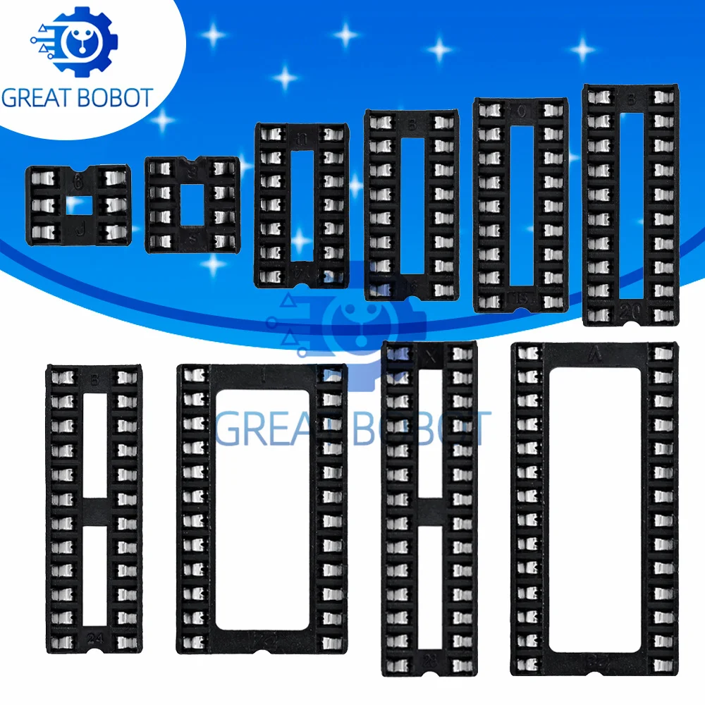 10PCS Narrow‑Body DIP Solder IC Socket | 6P‑28P 8P 14P for MCU Maker Development Projects