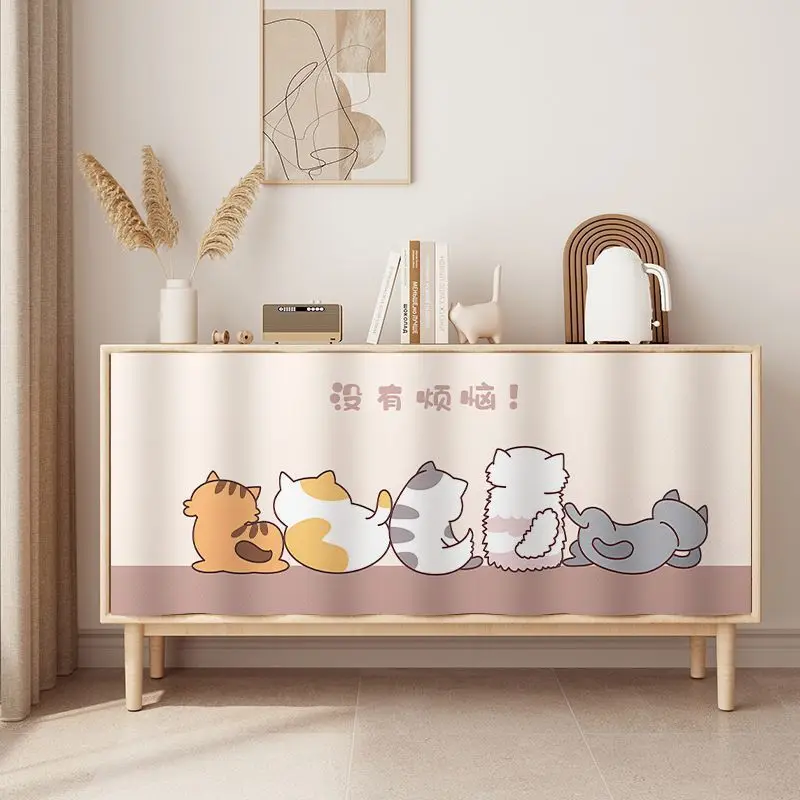 VIKAMA Lazy Cats Row Cute Cabinet Curtain, 6 Designs, Short Curtain for Kitchen Cabinet Door Decor