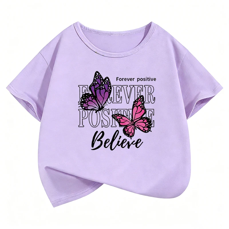 

Футболка с графическим принтом бабочки, летняя одежда для девочек, топы с коротким рукавом, милые футболки для девочек, детская одежда