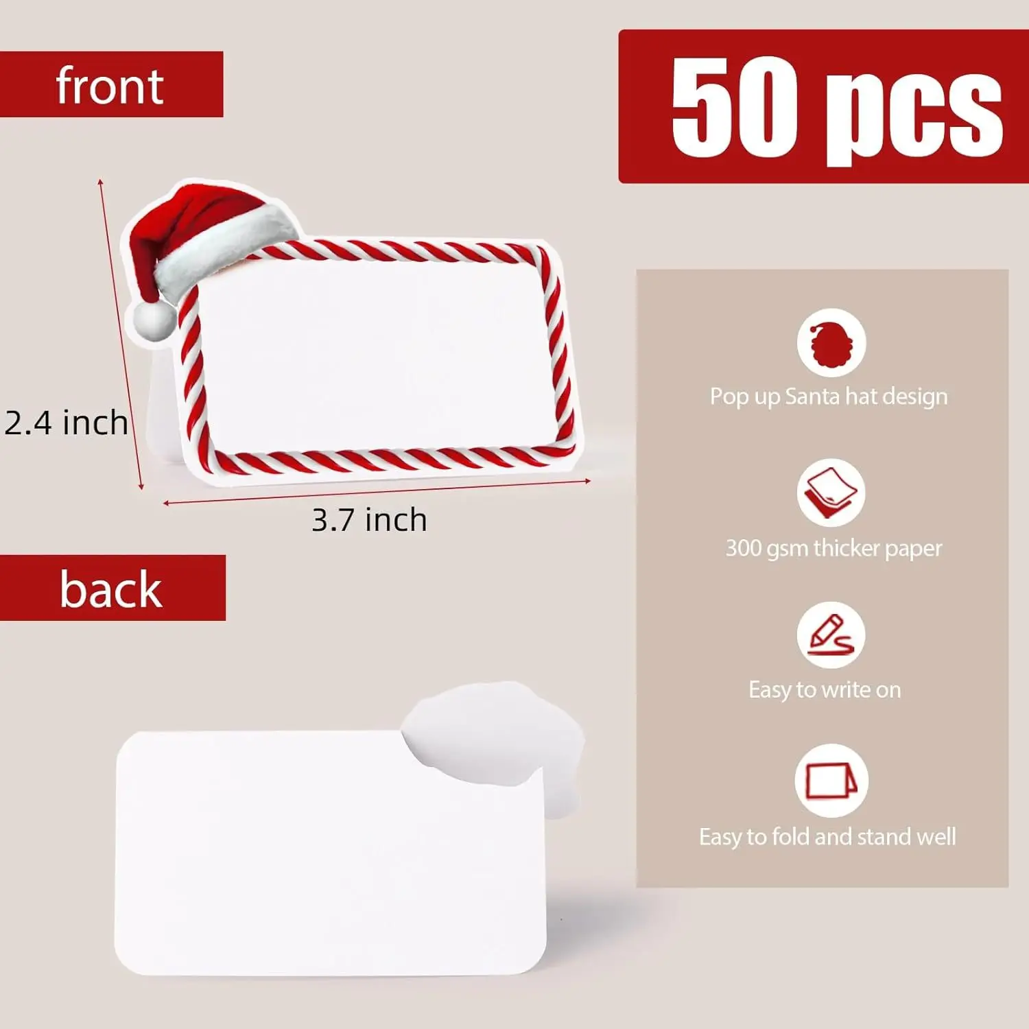 20-100 Pcs Christmas Place Cards Xmas Name Cards Santa Hat Tented Wedding Card Blank Table Cards Folded Dinner Name Tags