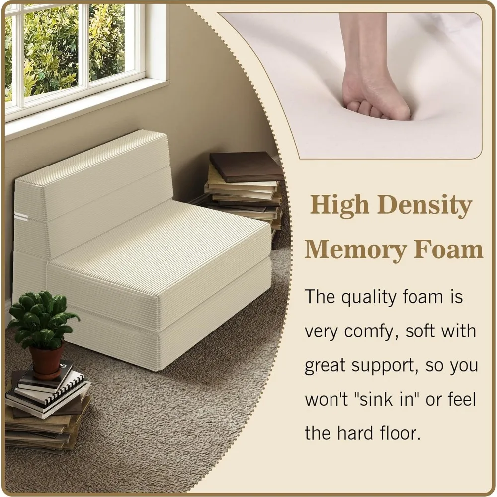 Convertible Memory Foam Sofa Bed with Back Support, Futon Floor Mattress for Living Room, Sleeper Chair Ideal for Guests