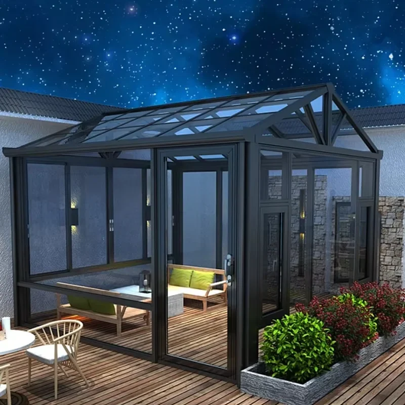 OneAlu Modern Outdoor Garden Steel Prefab Sunroom - Waterproof Greenhouse, Polygonal Roof Aluminum-Glass for Villa