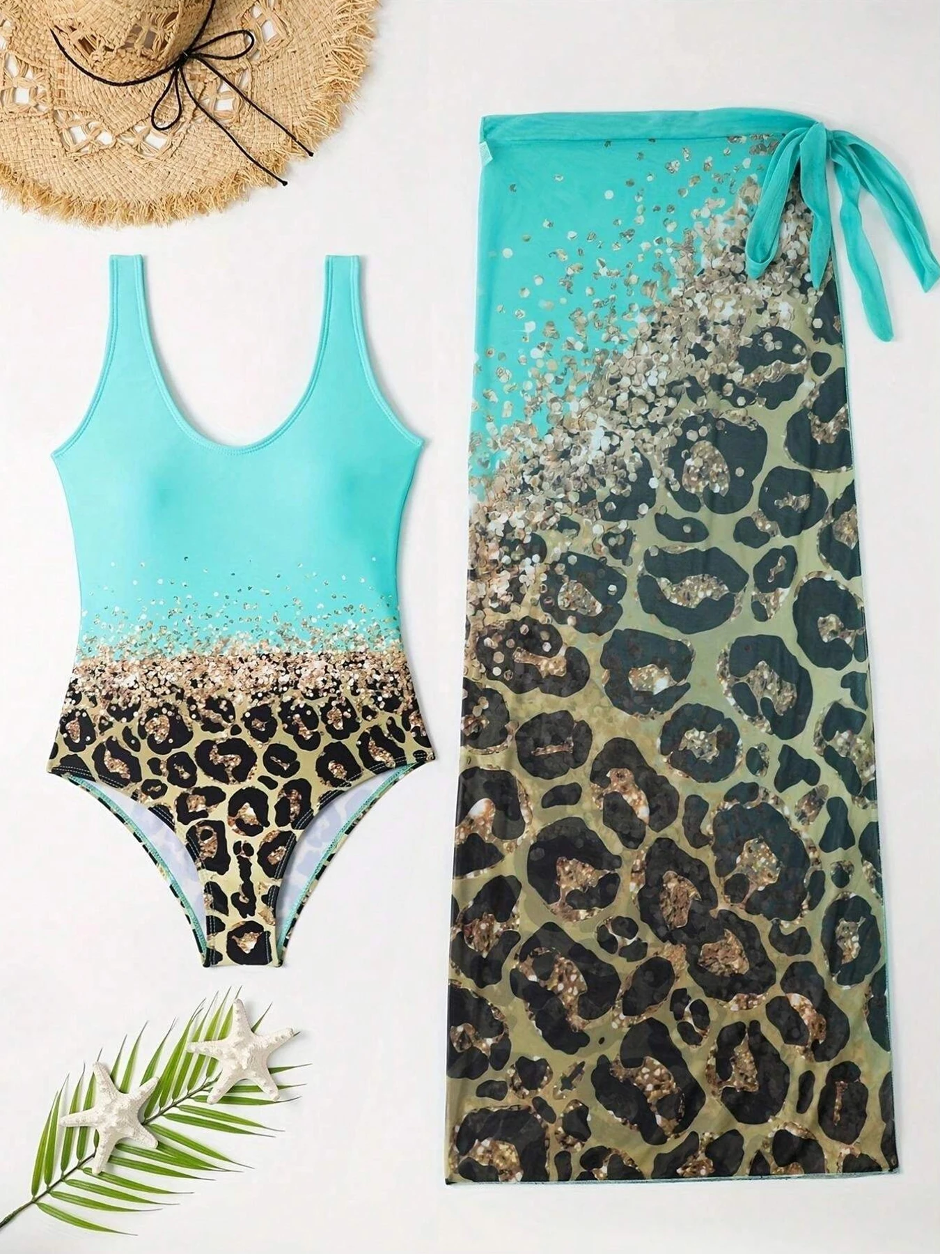 2025 New Sexy Leopard Print One Piece Swimsuit And Beach Sarong Backless Monokini Bathing Suits Summer Beach Wear Swimming Suit