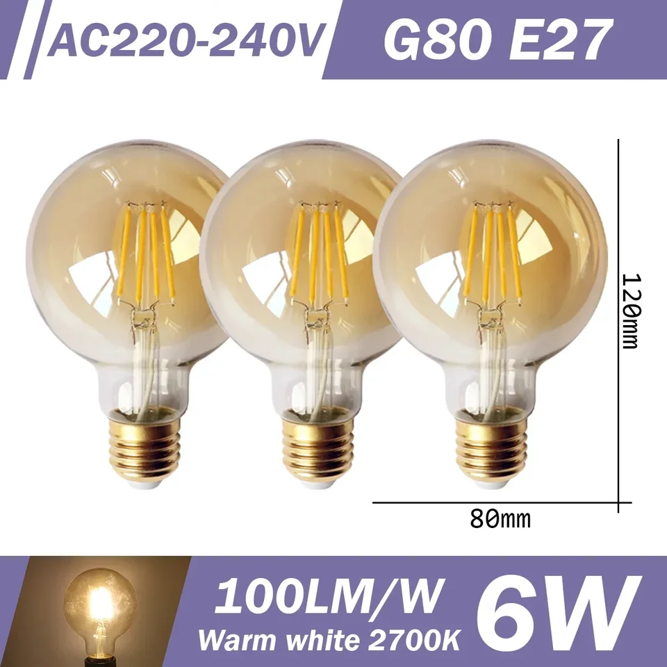 3pcs Retro Led Light Bulb E27 B22 E14 C35 A60 ST64 AC220-240V Edison Filament Bulb Vintage Warm Glass Lamp Lighting Indoor Light, image 16