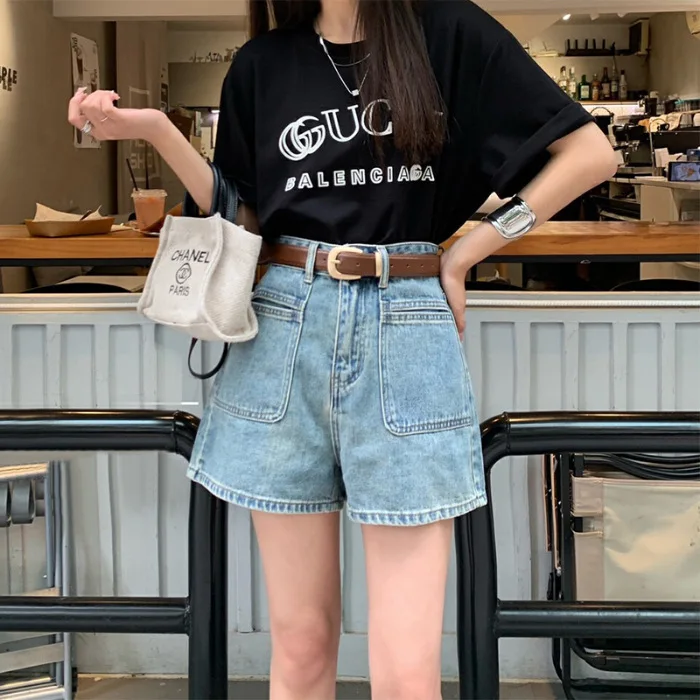 Retro High Waist Straight Jeans Shorts Female Hot Girl Versatile Slim A-line Loose Wide-leg Hot Pants Ins