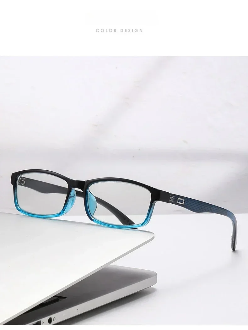 Herren-Presbyopie-Brille mit klassischem Farbverlauf und quadratischem Rahmen, multifokale Lesebrille mit photochrome Linse, 0 bis +4,0 – Detail 14