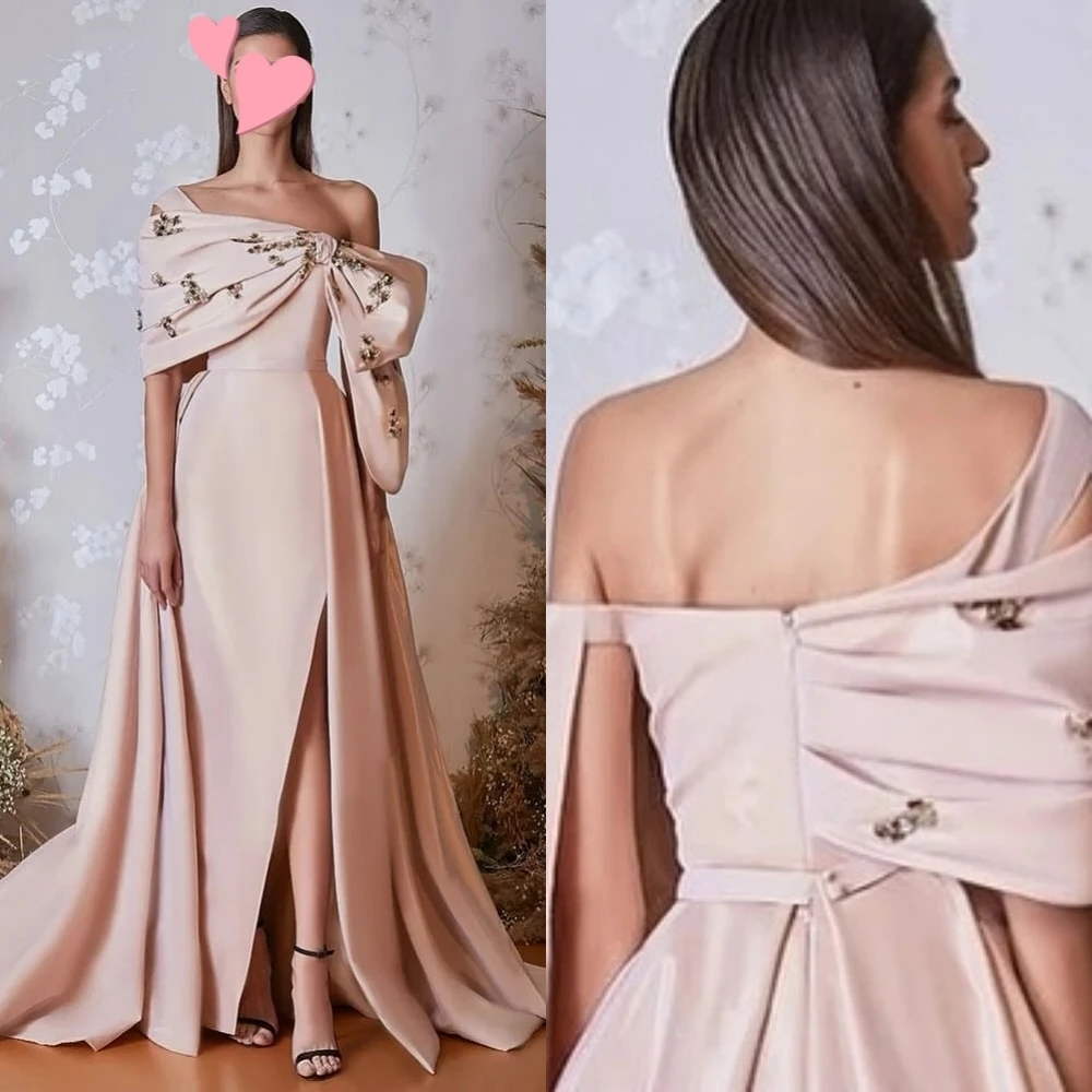  Evening Jersey Bow Rhinestone Beach A-line One-shoulder Bespoke Occasion Gown Long Dresses Saudi Arabia  