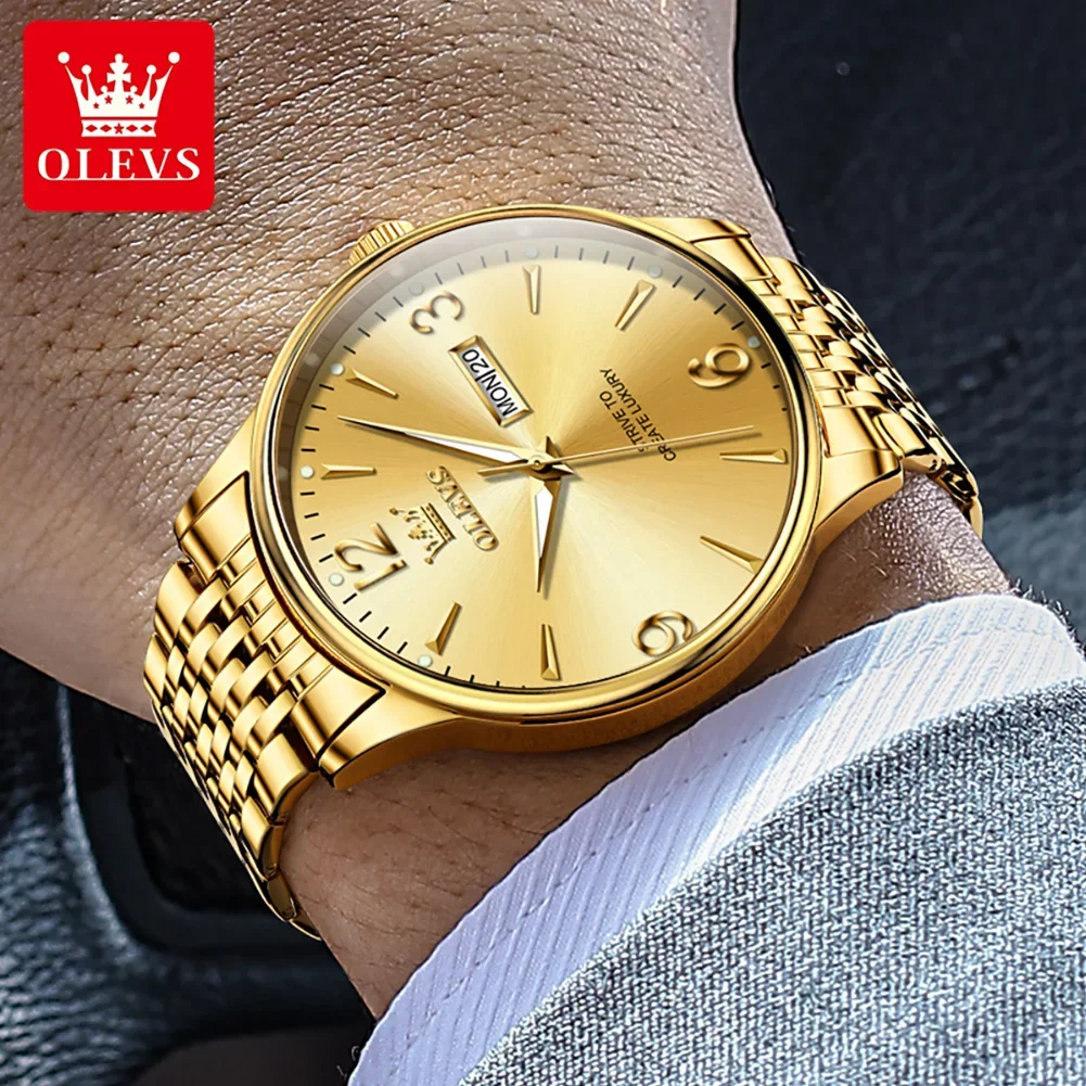 OLEVS Gold Watch Men Top Brand Luxury Waterproof Stainless Steel Quartz Watch Date Clock Calendar Clock Men Relogios Masculinos