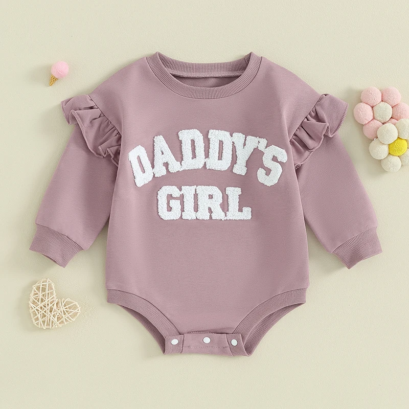 2023-10-05 Lioraitiin 0-18M Daddys Girls Newborn Baby Clothes Ruffle Long Sleeve Sweatshirt Bodysuit Infant Baby Girl Outfits