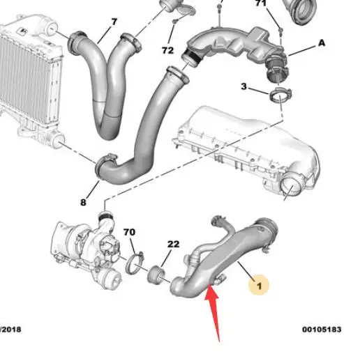 Original new turbocharger intake pipe 9811909980 9678431780 For Peugeot 308 408 508 3008 5008 Citroen C3 C4 C5 C6