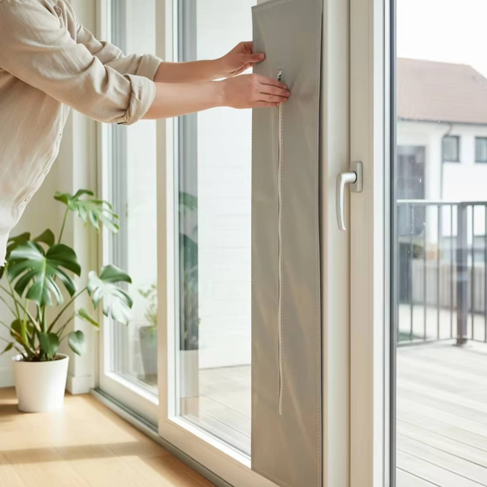 Window Seal with Zipper Easy-to-Install Window Sealing Cloth Portable for Renters, Push-out Window Coverings, Bedroom