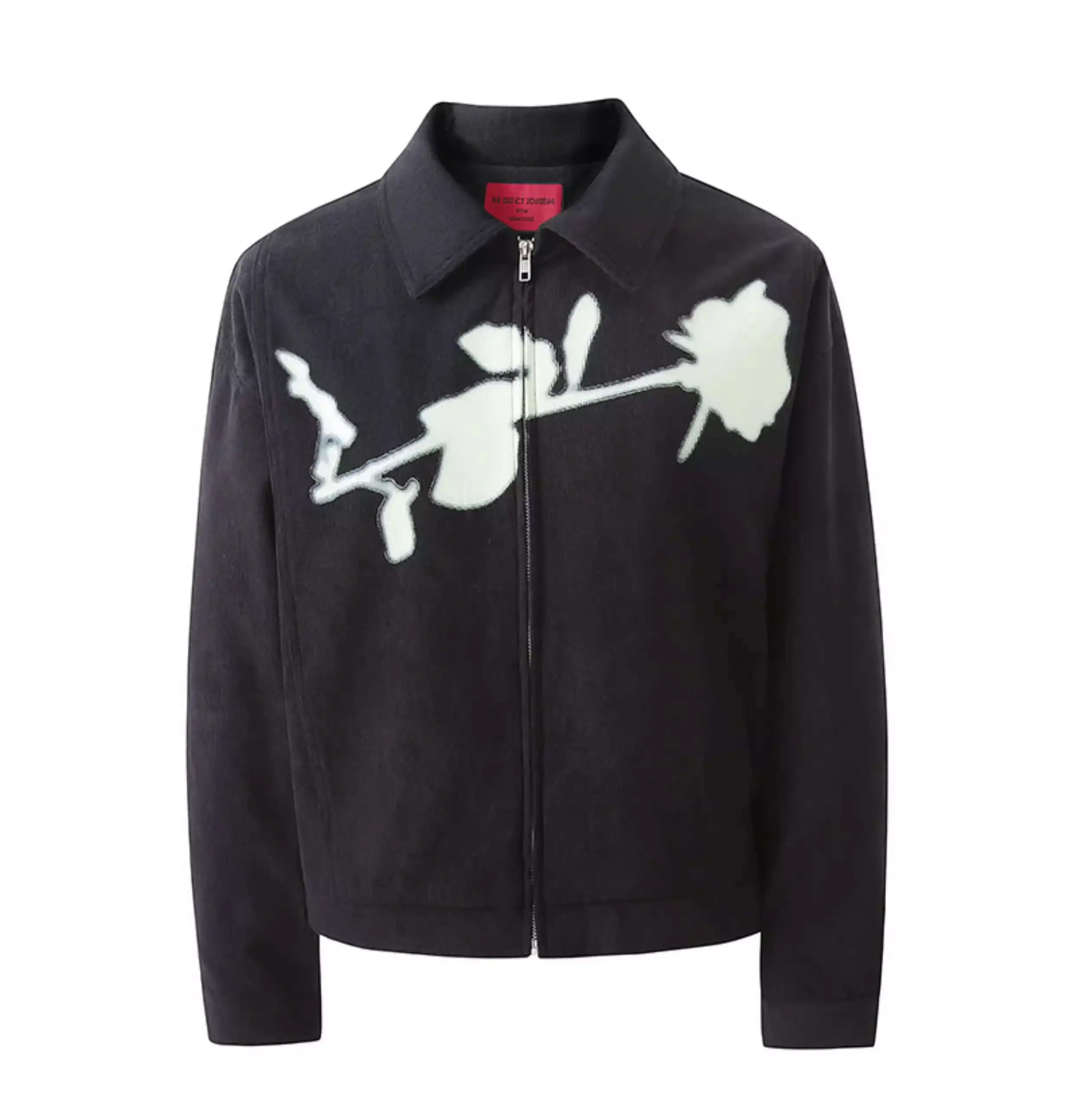 

Retro Dark Rose Zipper Jacket Special Fabric Niche Short Spring/summer coat for men new style