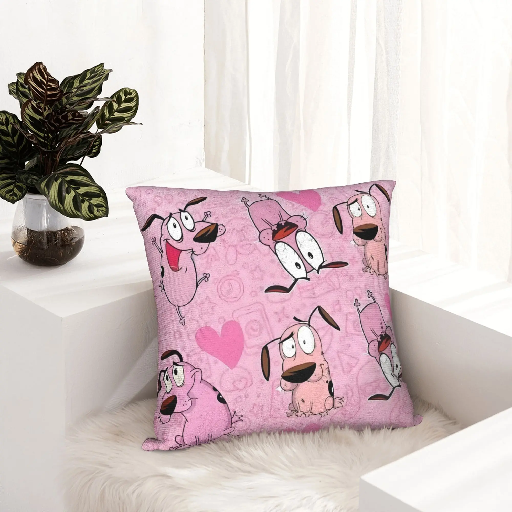Luxury Cartoon Courage Coraje Cushion Cover for Sofa Polyester Pink Beagle Pillow Case for Living Room