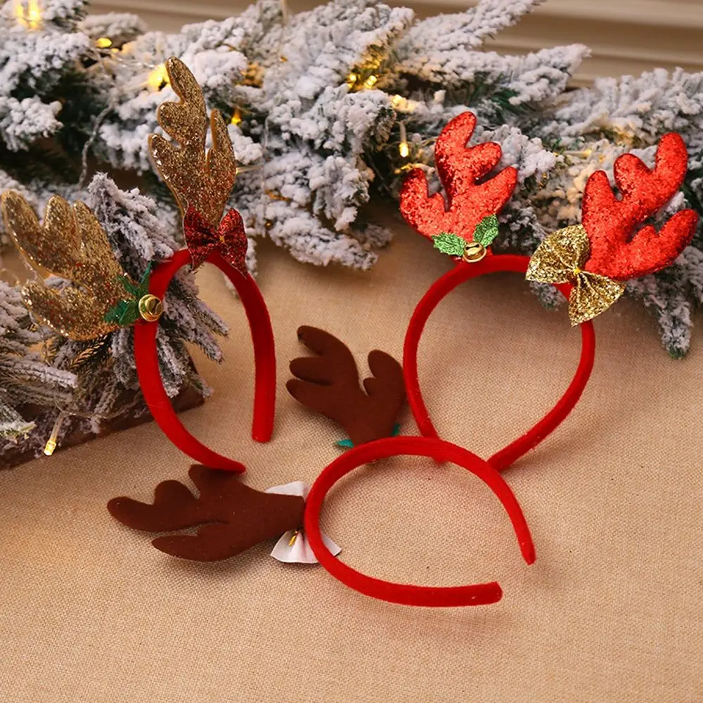 Kid Bow Santa Christmas Hat Party Dress Up Female Plush Hair Hoop Christmas Hair Band Antlers Headband Christmas Decoration