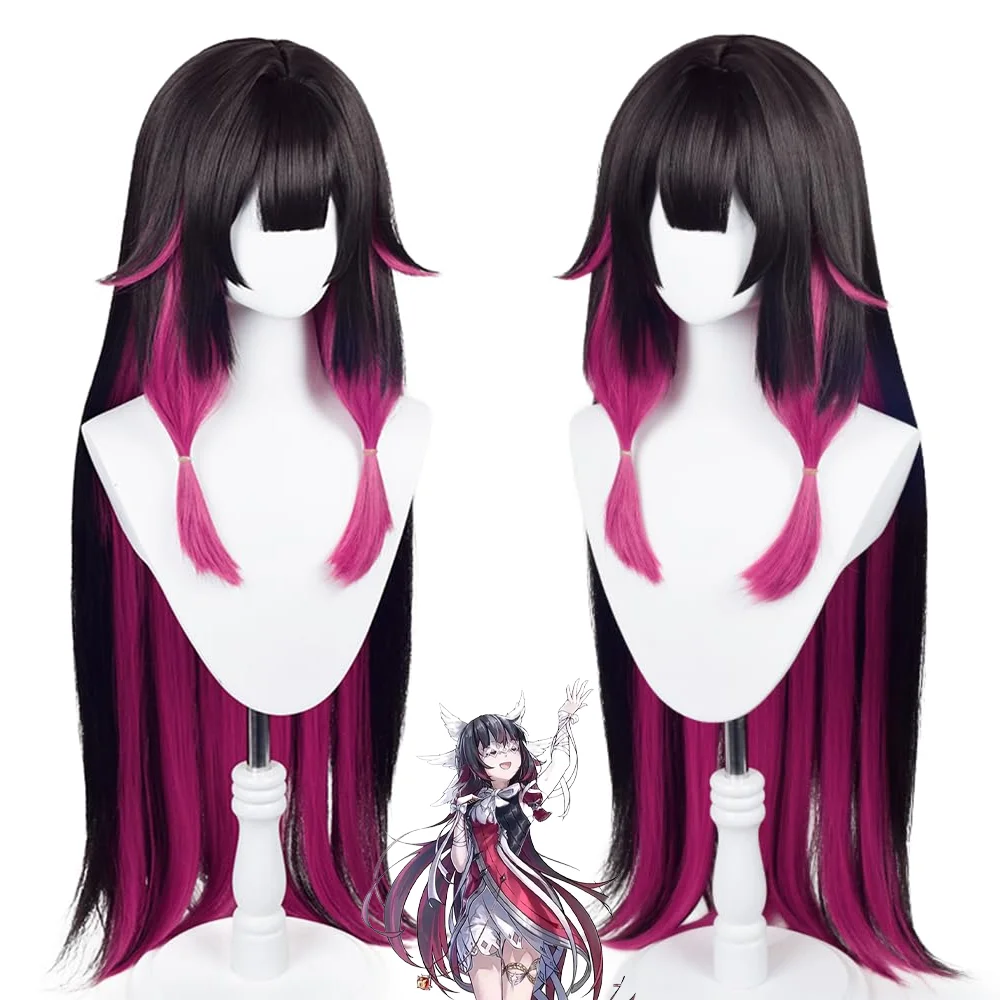 

Women's 43 Inch Long Straight Columbina Cosplay Wig Black Pink Ombre Heat Resistant Synthetic Hair For Anime Comic Con Party