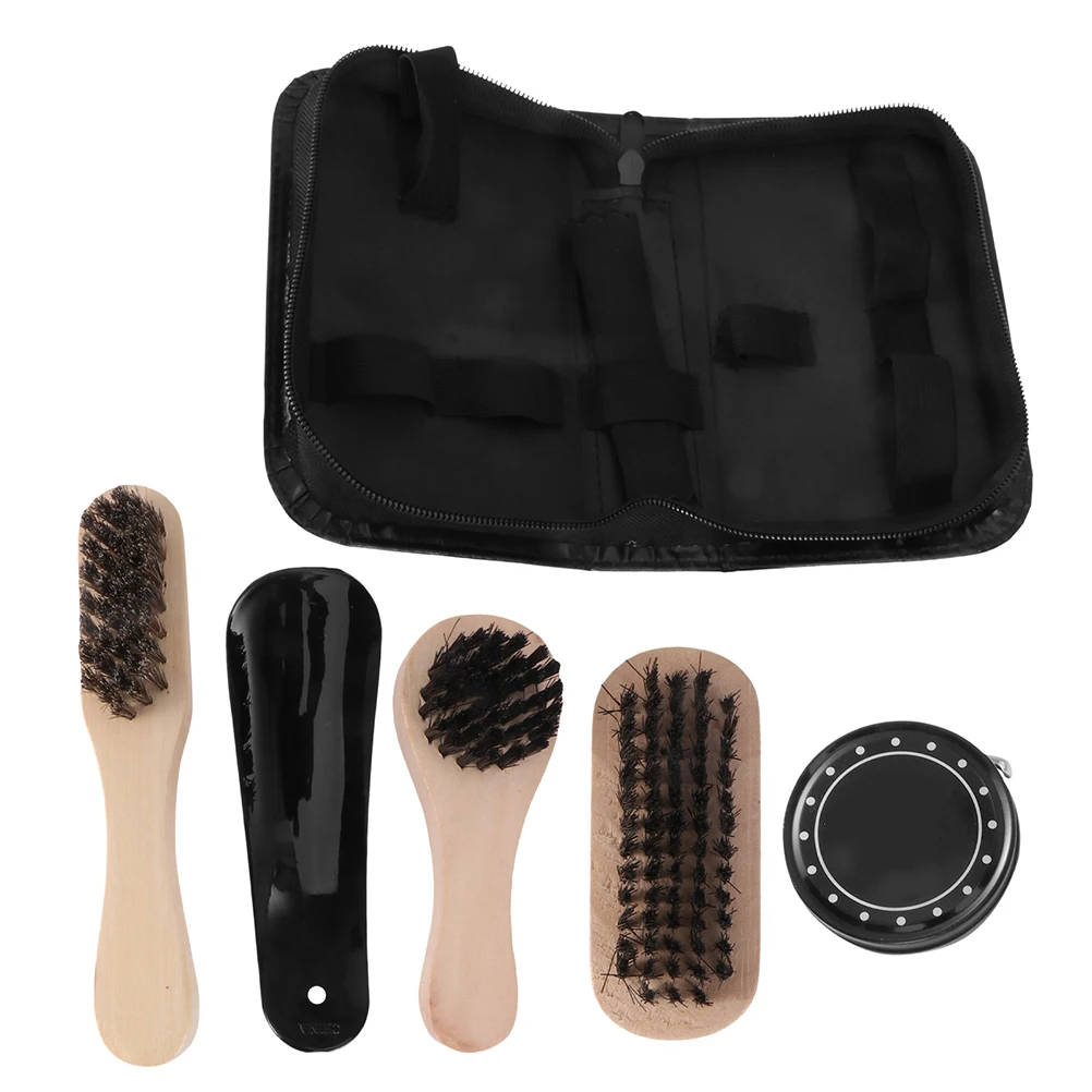 

Boot Brush Cleaner Set For Shoe Polish Shine Bristle Brush Wood Handle Travel Size Lightweight Portable Accessories