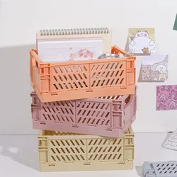 5 Color Organizing Storage Baskets Case Folding Student Desktop Basket Tape Stationery Plastic Foldable Container Storage Box