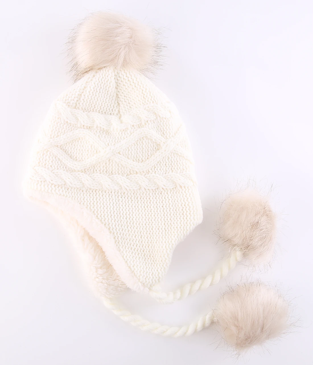 Connectyle Girls Cute Soft Sherpa Lined Skull Cap With Earflaps Hats Kids Winter Warm Beanie Fuzzy Peruvian Hat With Pom-Pom