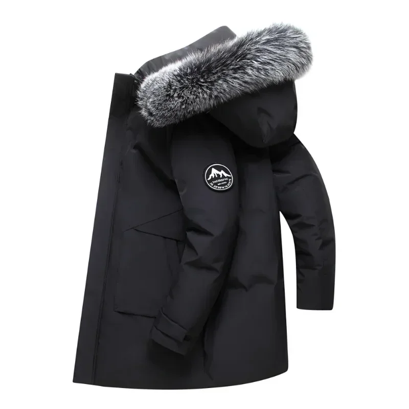 Casaco solto de pato branco longo masculino, gola de pele luxuosa, casaco espesso, marca de parka de neve à prova de frio, novo, inverno, 2022