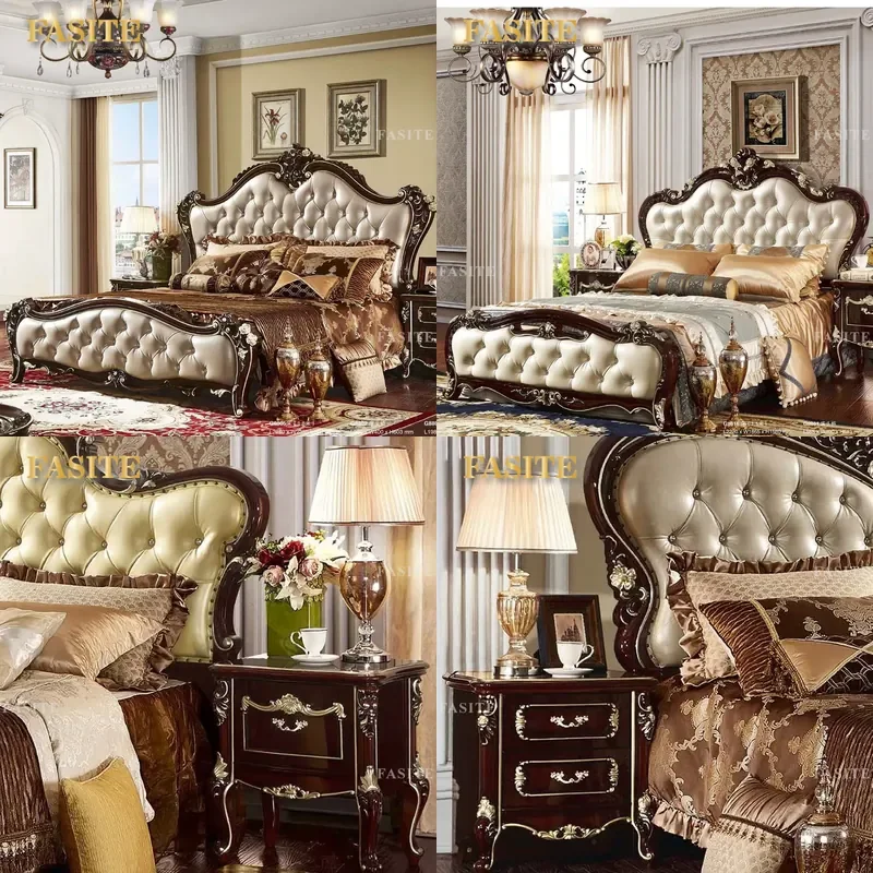 For Luxury Royal Bedroom Set Black High Gloss Dresser Mirror Bed Frame Nightstand Hotel Villa Home Furniture Elegant Modern
