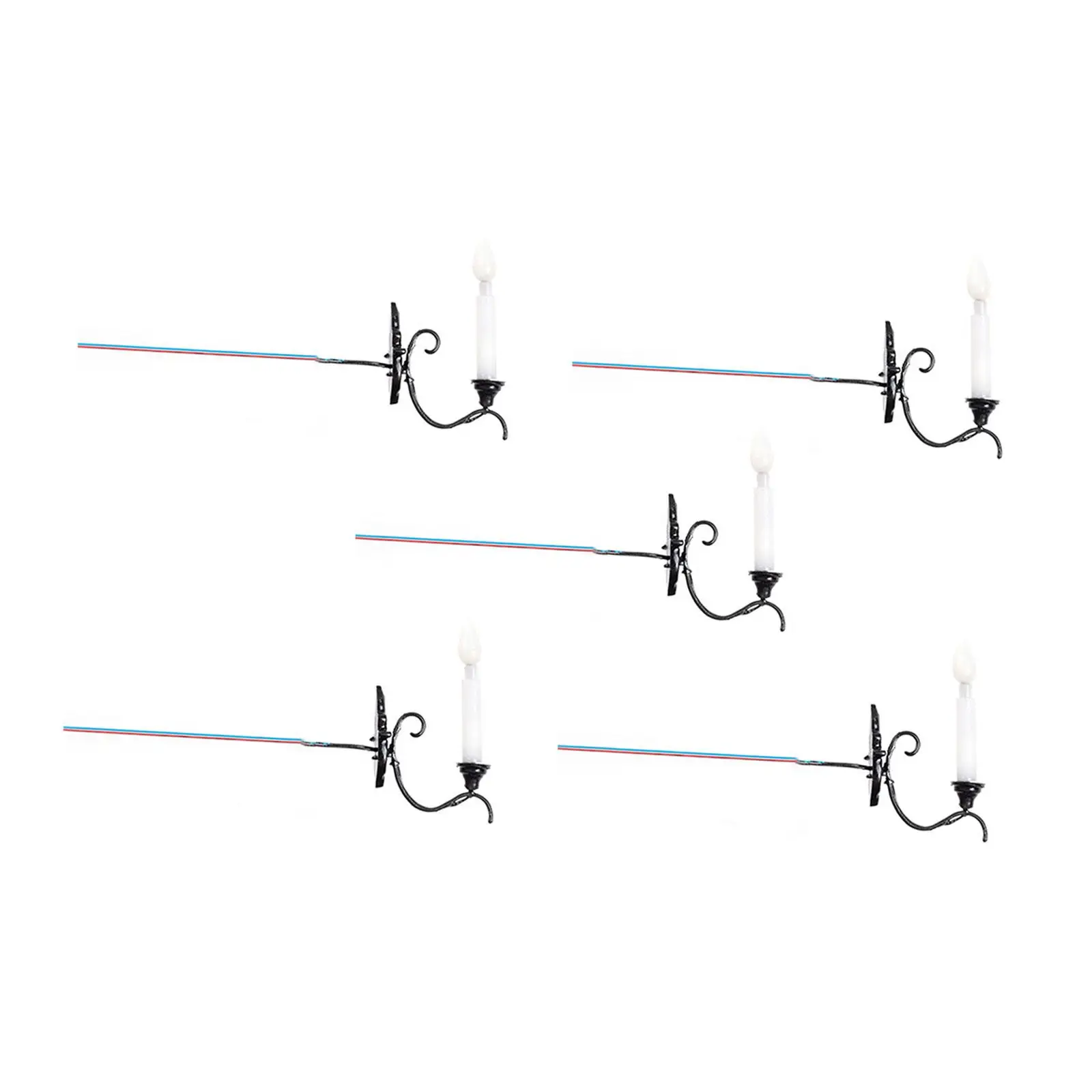 5x Lampa Ścienna w Skali 1:87 Diorama Bajkowy Ogród Akcesoria Domek dla Lalek LED Lampki Ścienne Miniaturowe Lampy Uliczne Oświetlenie Krajobrazu Ogrodowego