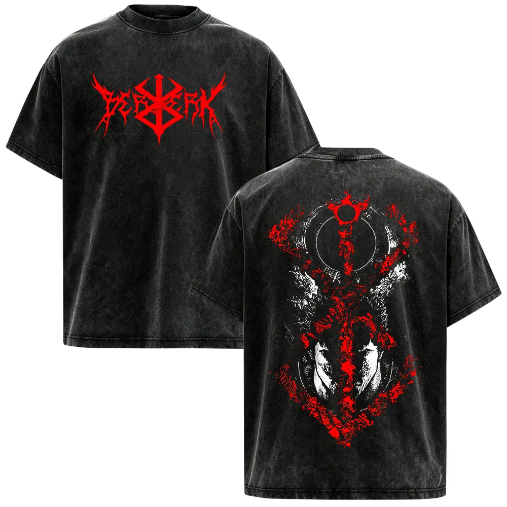 Japan Anime Berserk Guts Griffith Vintage Washed T-shirts Men Women Cotton Casual Oversized T-Shirt Fashion T Shirts Streetwear