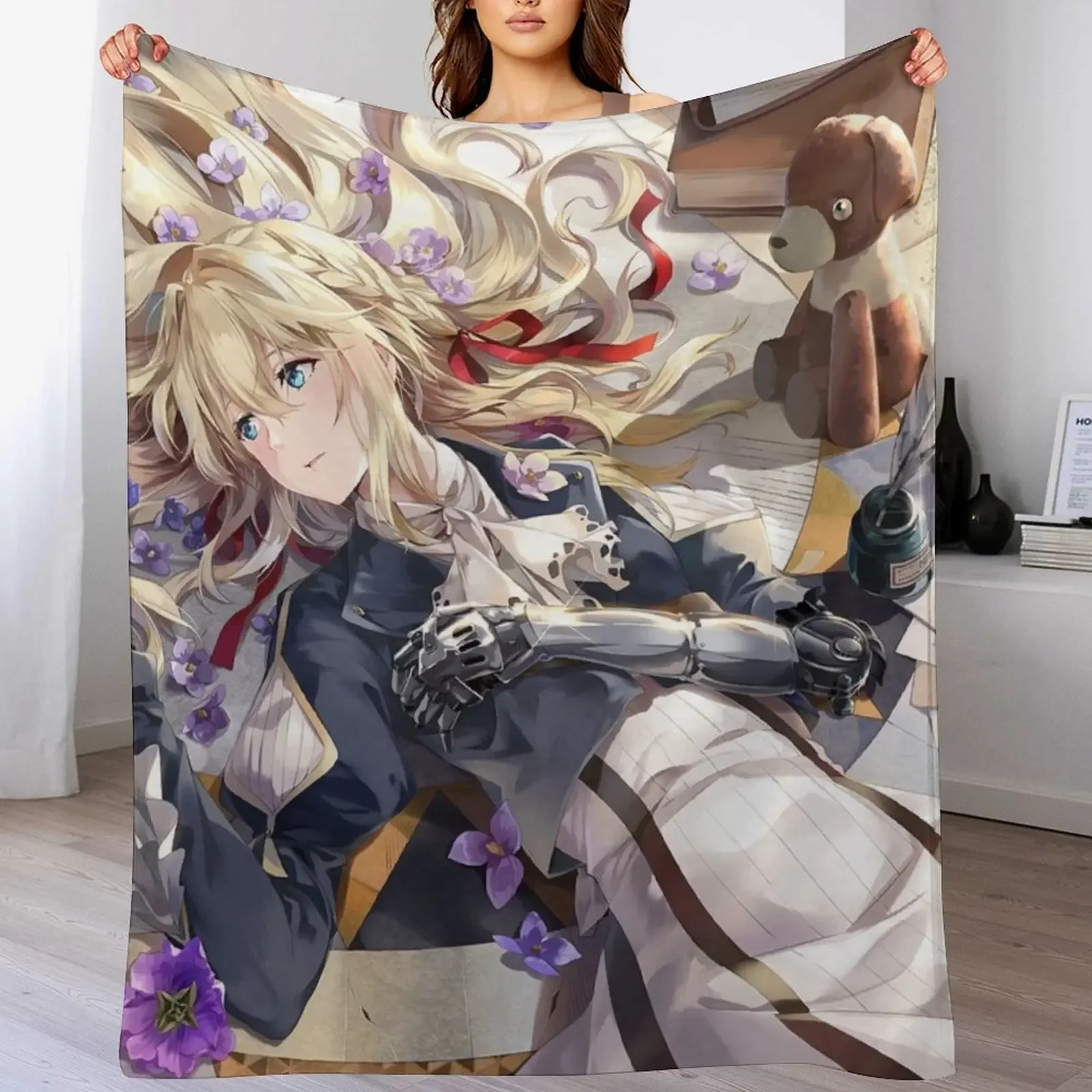 Violet Evergarden 4 Throw Blanket Warm Plush Fuzzy Blanket for Living Room