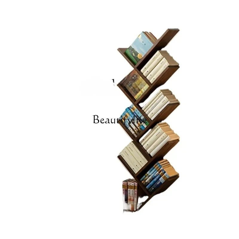 

black walnut solid wood bookshelf modern simple superposition multi-layer space-saving shelf
