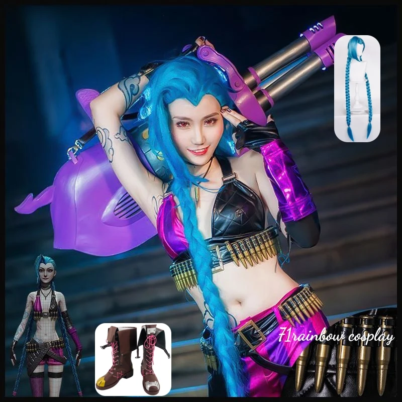 Jinx Arcane Cosplay Game LOL Arcane Jinx Cosplay Costume Halloween Roleplay Uniforms Suits Sets Wig Clothes LOL Sexy Cosplay