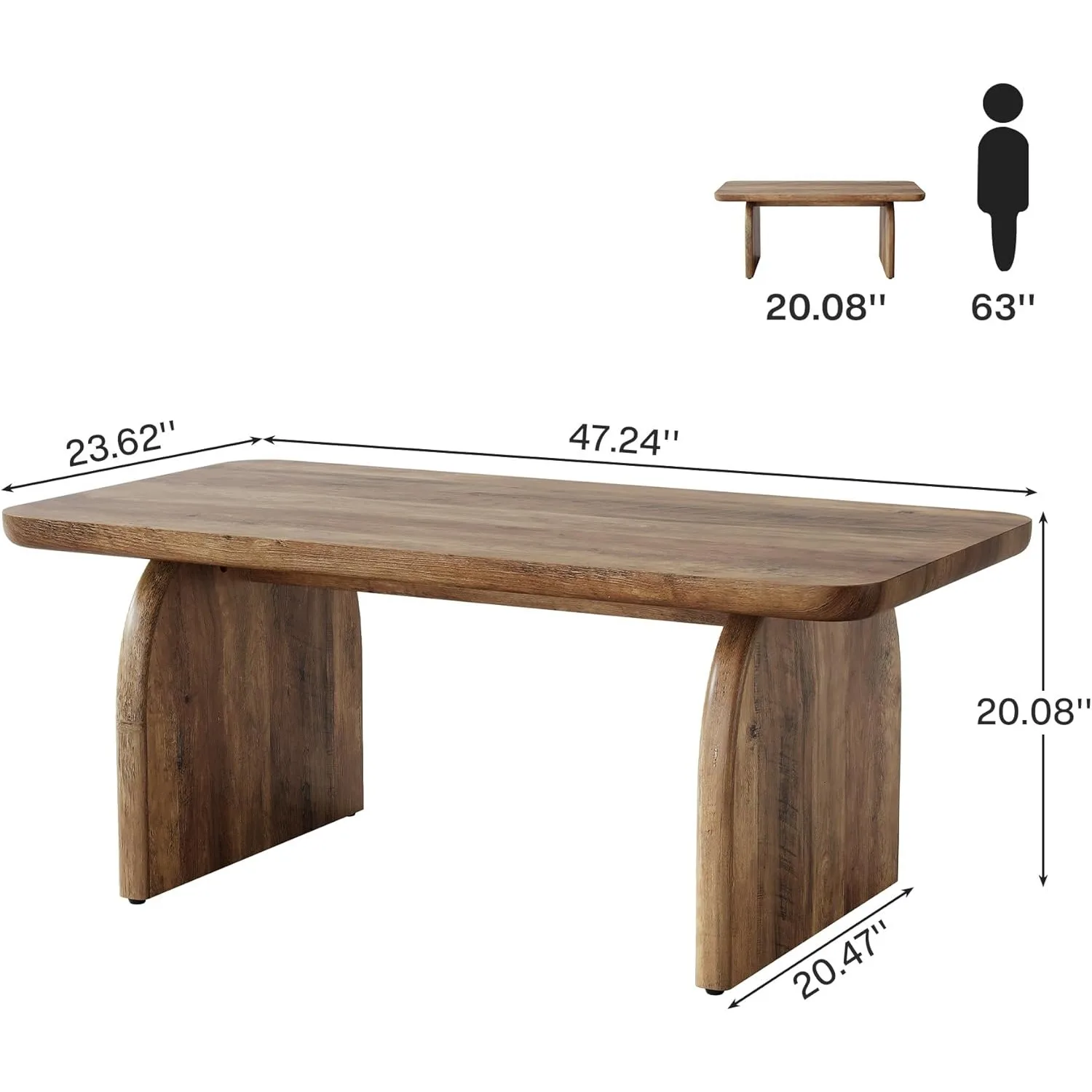 Wood Rectangular Living Room Table, Farmhouse Accent Center Low Cocktail Tea Table with Sturdy Base