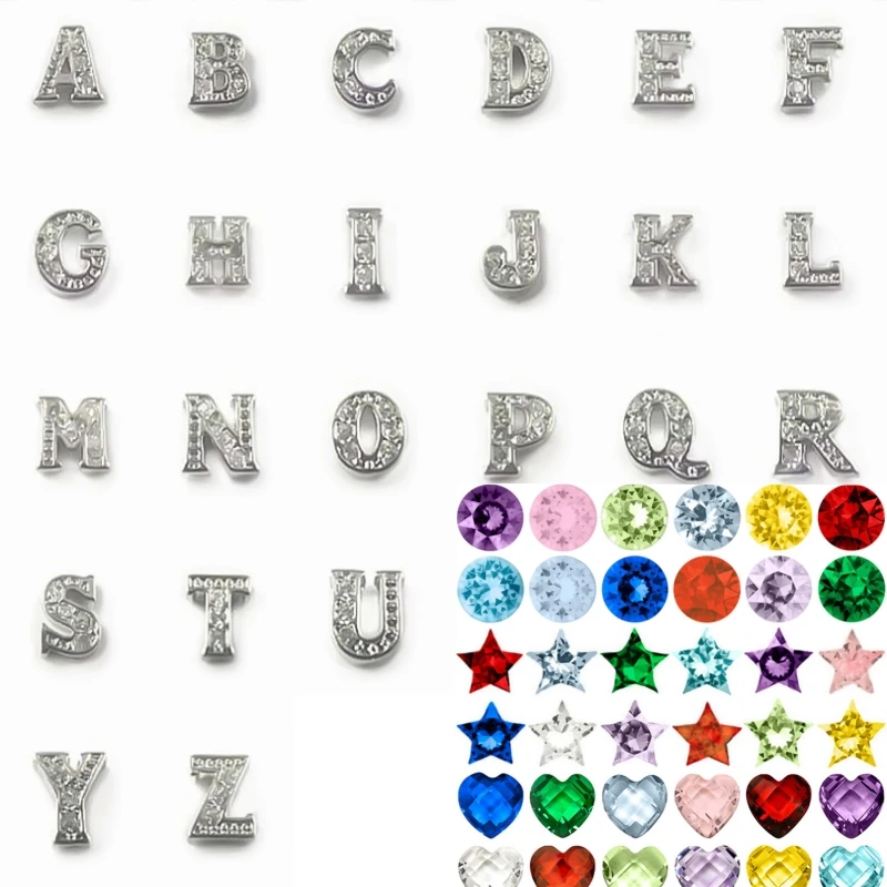 26Pcs/Lot Crystal Cute Mini English Alphabet Floating Chrams кулон Inside  Memory Living  Relicario Pendant Jewelry Wholesale