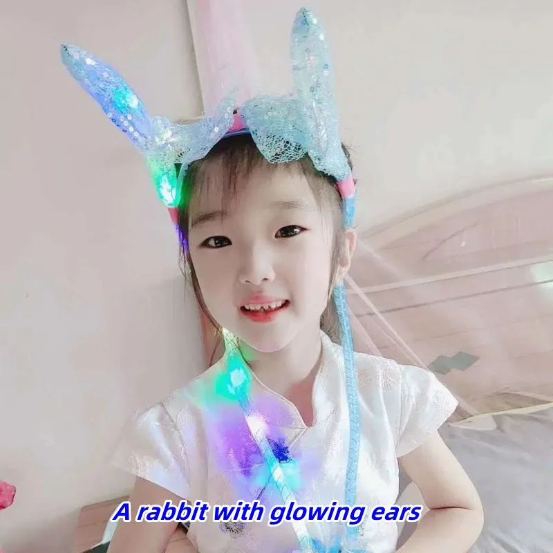 Luminous LED Rabbit Ears Hat for Kids and Adult,Hand Pinch Hat, Moving Ears,Festive Atmosphere,Funny Small Gift,Cute,10Pcs