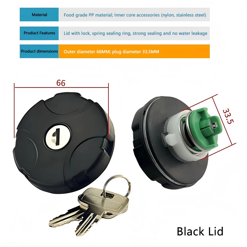 1 مجموعة RV خزان المياه قفل غطاء حشو المياه البلاستيك الأسود مع مفاتيح ل Fiamma قافلة متنقل OEM98658001 RV اكسسوارات #6