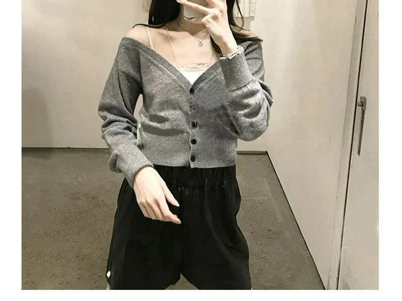 

2025 Early Spring New Mesh Patchwork Solid Color Short Knitted Cardigan Sexy Slim Fit Core-spun Yarn Sweater Top