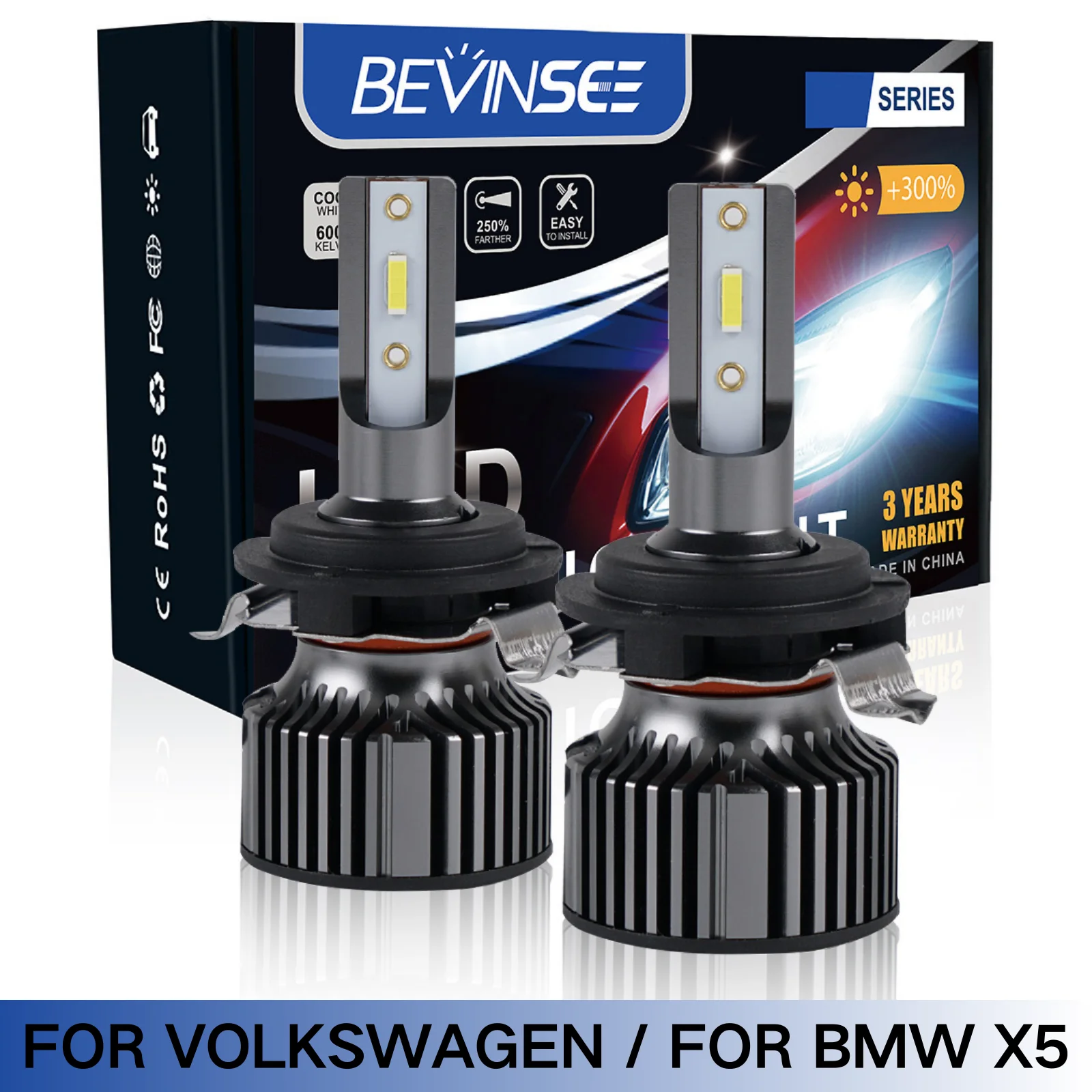 

Bevinsee H7 LED Headlight Bulbs 60W 10000LM 6000K H7 LED Lamp for Volkswagen VW MK6 JETTA, for NISSAN QASHQAI, for BMW X5 12V