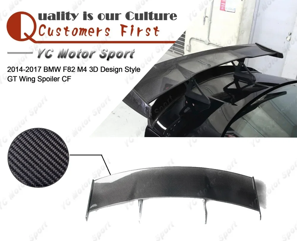 Car Accessories Carbon Fiber 3D D Style Spoiler with Stand Fit For 2014-2017 F82 M4 Rear Trunk GT Wing