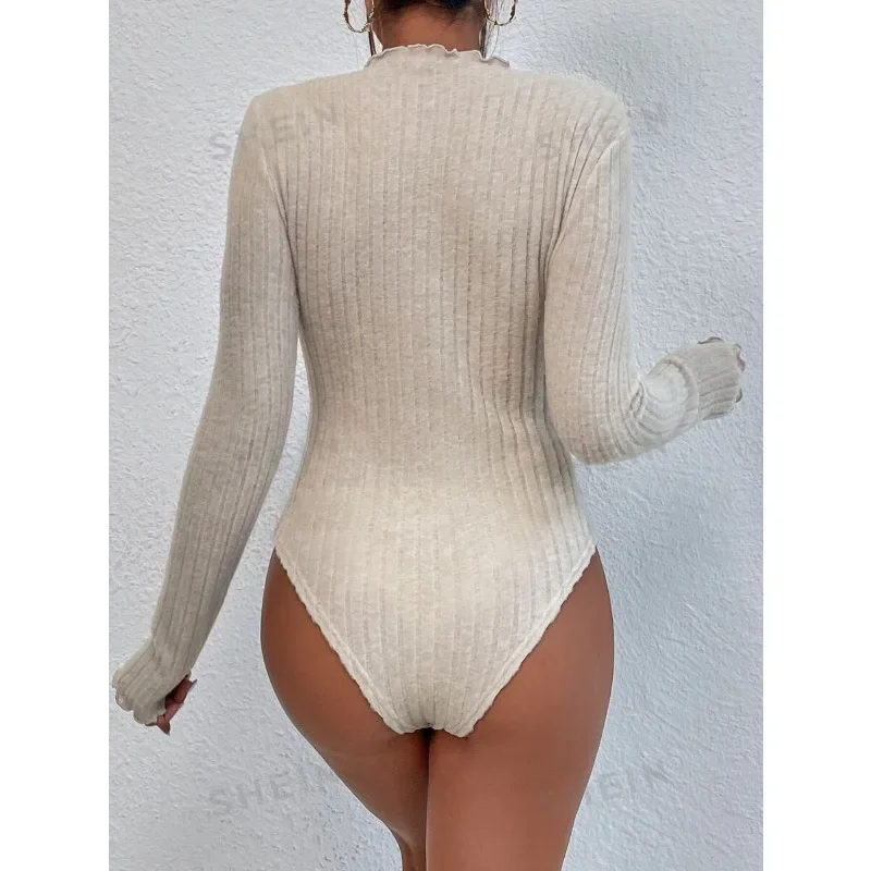 Woman Short Playsuit Long Sleeve Solid Color Pantless Knit Jumpsuit Autumn Winter Sexy Night Club Outfits Slim Fit New Bodysuit