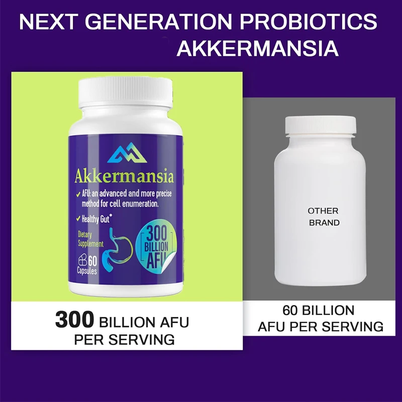 300 billion AFU Akkermansia Muciniphila live probiotic digestion, gut, immunity, and overall health, 60 capsules