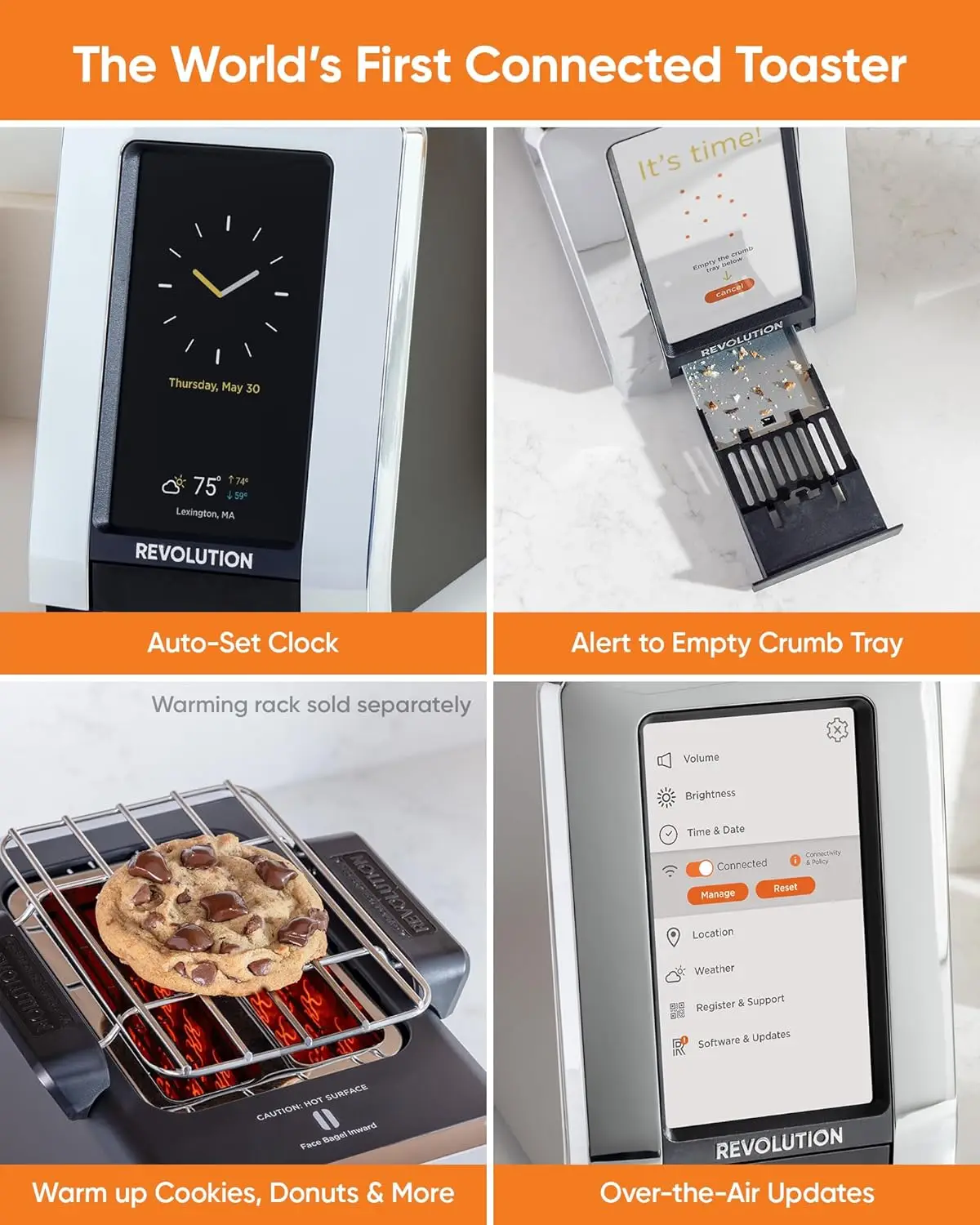 Connect S Broodrooster + Toastie Press – Smart Touchscreen, 2-slice brede sleuf, InstaGLO Tech – Toastbrood, Bagels