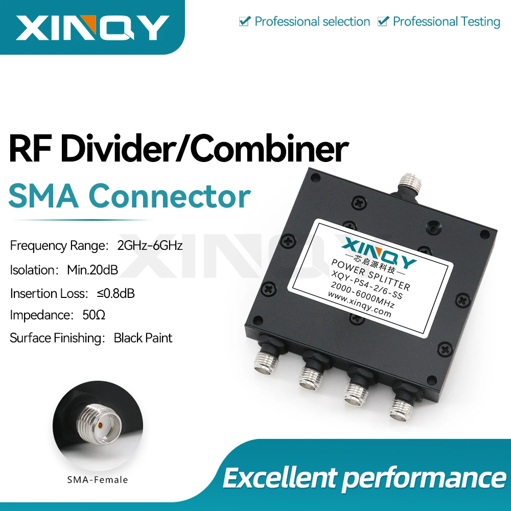 XINQY 1x4 Microstrip Power Divider, SMA Female, 2-6GHz (2000-6000MHz) Signal Splitter for WiFi Testing