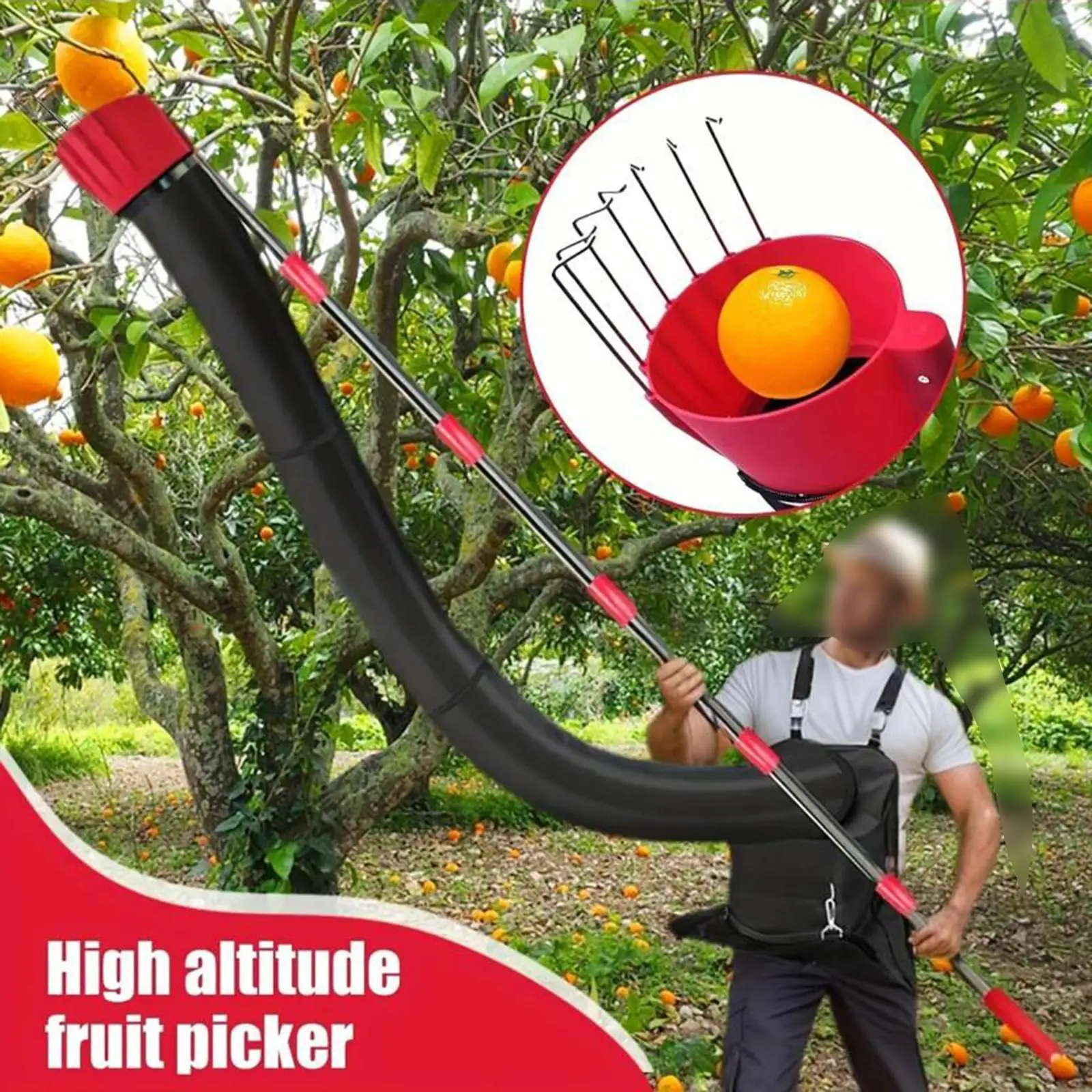 Fruit Picker Adjustable Fruit Grabber Orange Picker Multifunction Garden Hand Tool with Harvest Bag for Orchard Garden Pears