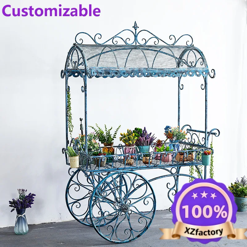 Factory Direct 2026 American retro and old, wrought iron float flower stand, shelf flower shop display rack garden garden decora