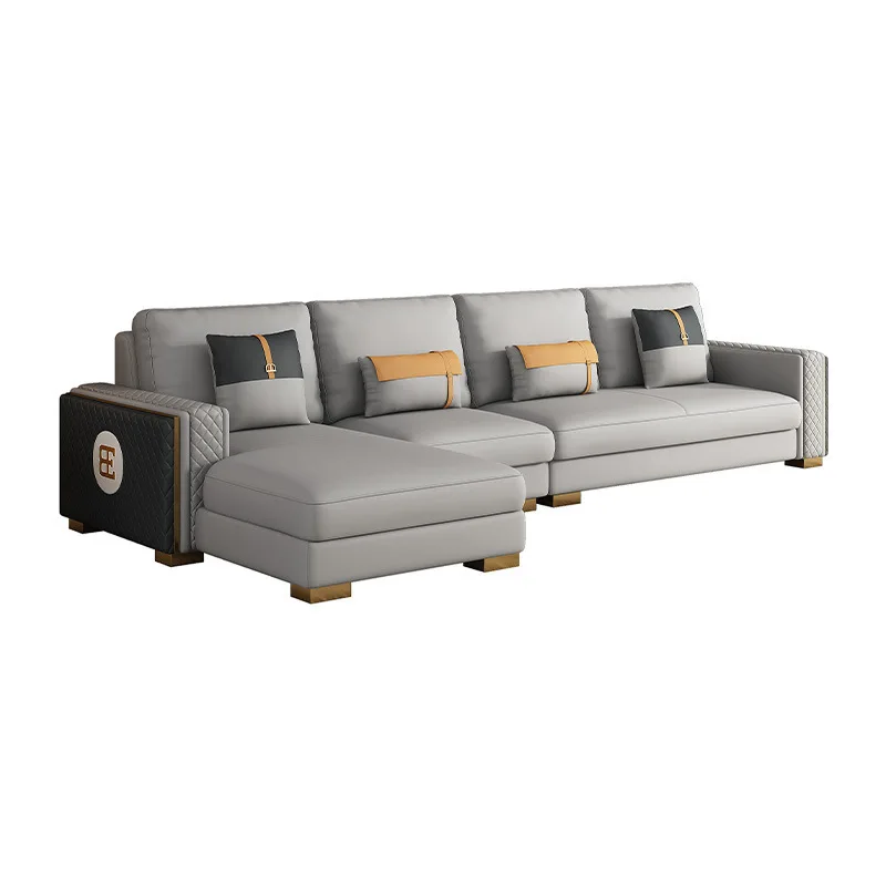 

Modern light luxury leather living room sofa combination set Nordic simple L-shaped concubine corner